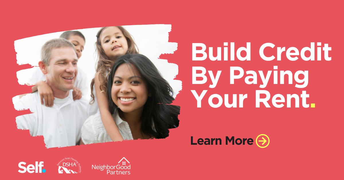 woman with child and text, Build Credit By Paying Your Rent, NeighborGood Partners