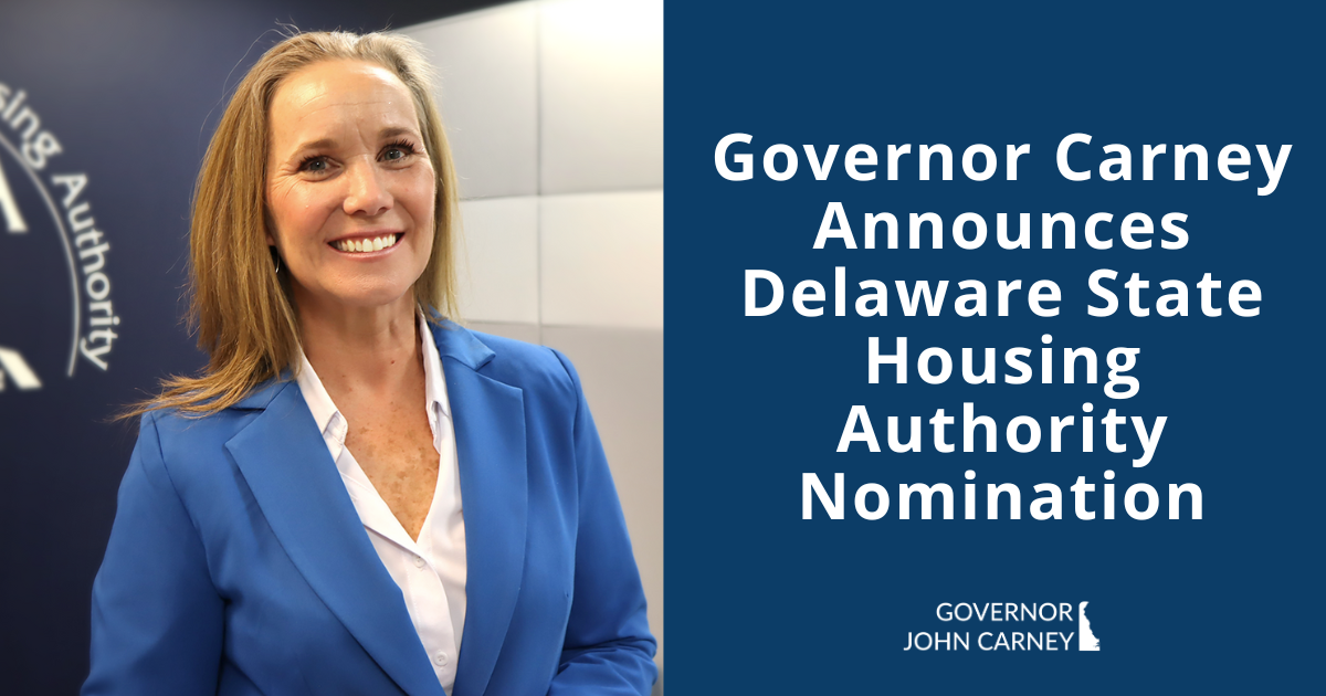 Cynthia Karnai next to text: Governor Carney announces DSHA Nomination