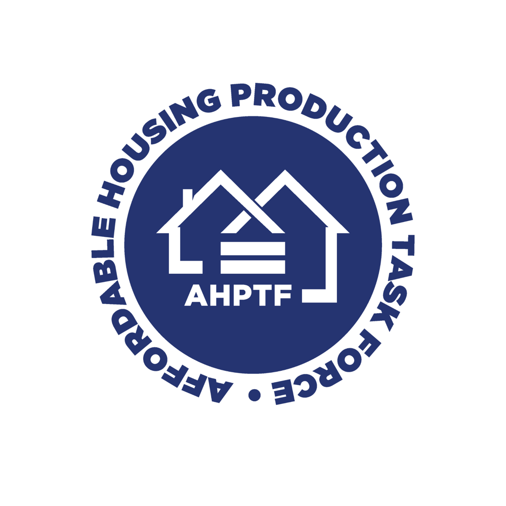 Circular seal of the Affordable Housing Production Task Force showing two house outlines and the letters AHPTF