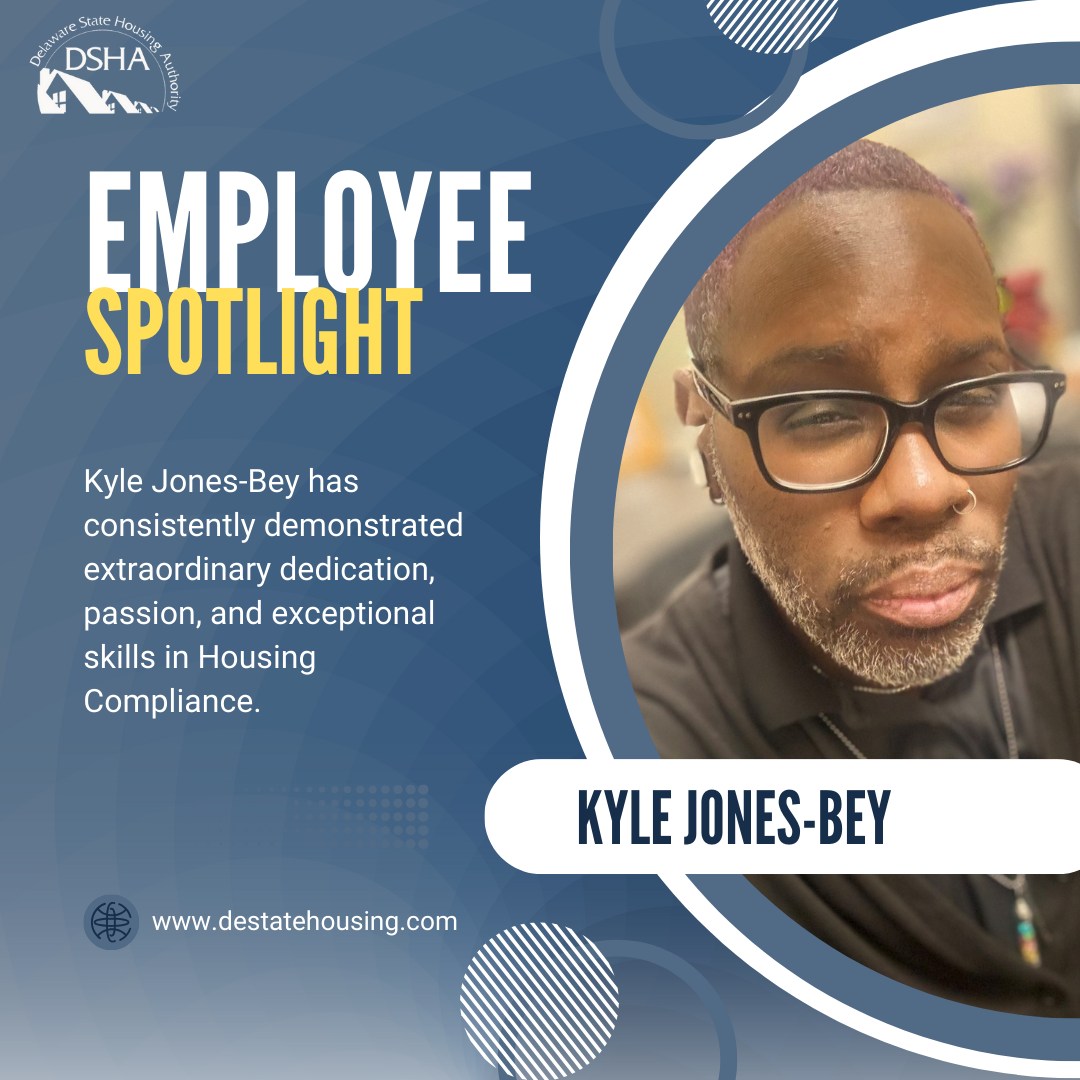 Portrait of Kyle Jones-Bey on a DSHA Employee Spotlight graphic