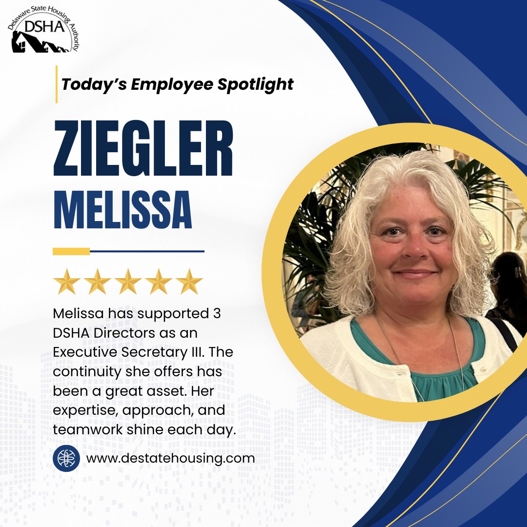 Portrait of Melissa Ziegler on a DSHA Employee Spotlight graphic