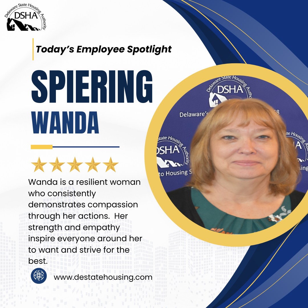 Portrait of Wanda Spiering on a DSHA Employee Spotlight graphic